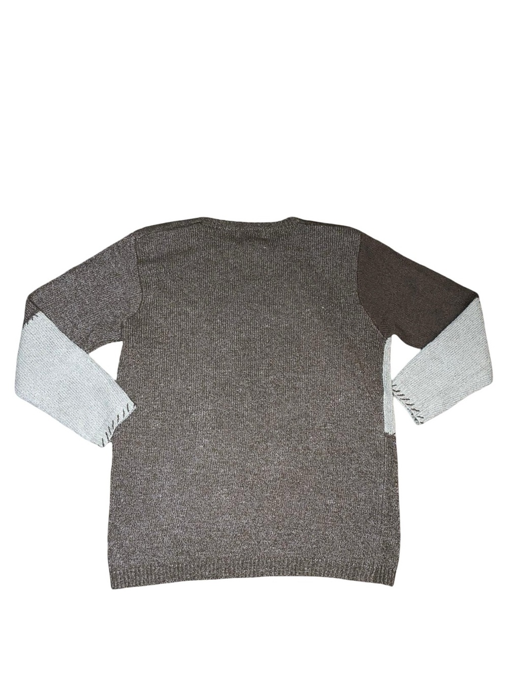 Vintage Teddi Patchwork Knit Crewneck Sweater Brown Grey Block Stitch Size M - Picture 3 of 9